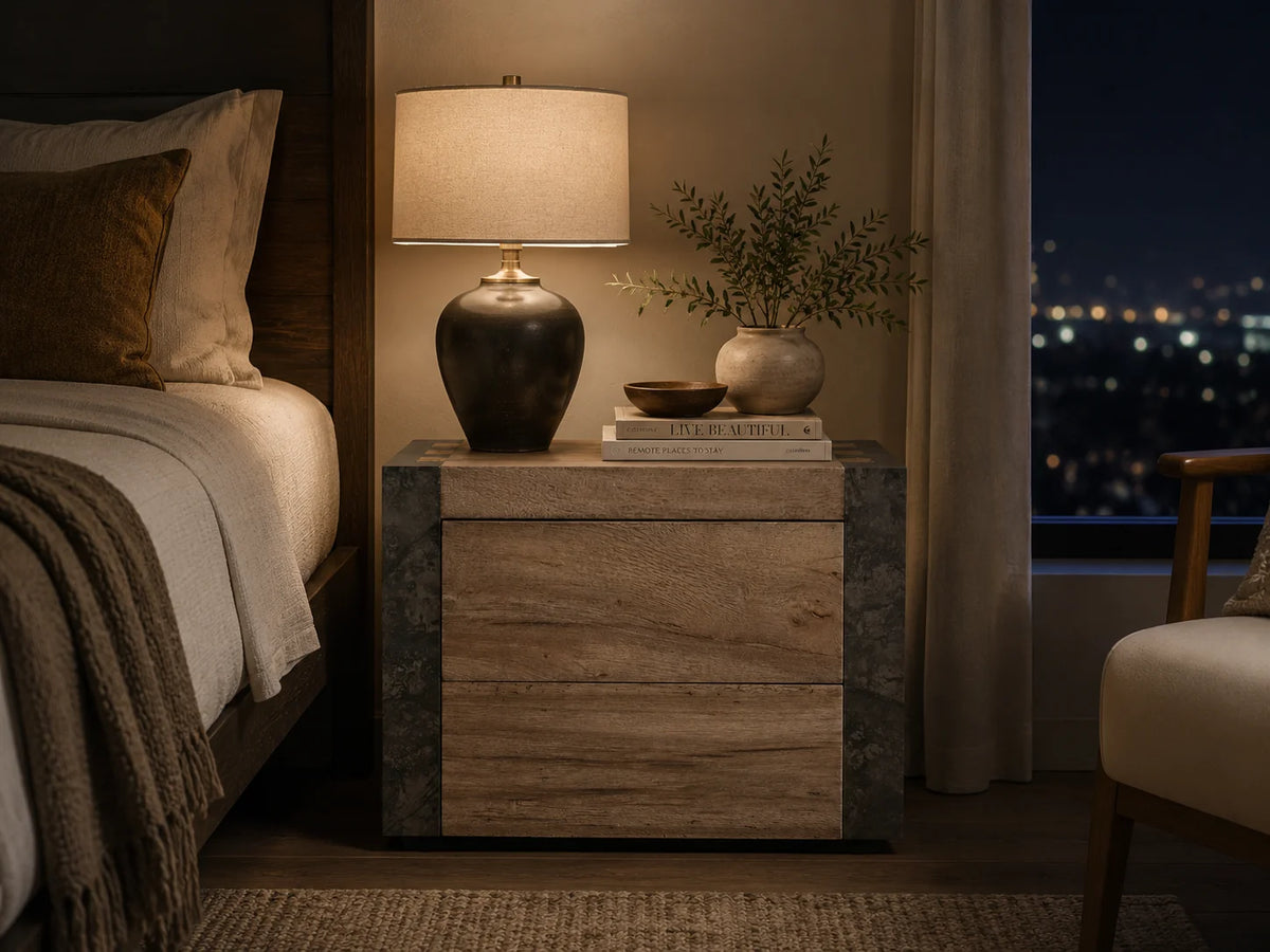 Telluride Closed Mexican Oak Nightstand Wood Night Side Table With Two Drawers