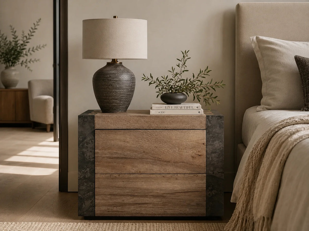 Telluride Closed Mexican Oak Nightstand Wood Night Side Table With Two Drawers