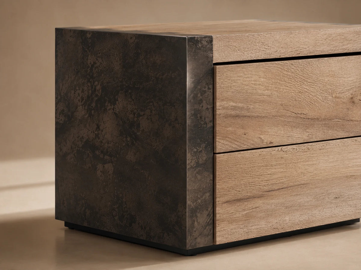 Telluride Closed Mexican Oak Nightstand Wood Night Side Table With Two Drawers