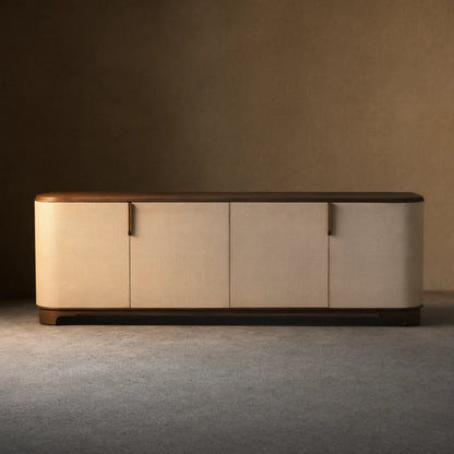 Harrow Media Console Wood Entertainment Centers &TV Stands Faux Shagreen Finish