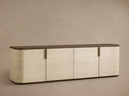 Harrow Media Console Wood Entertainment Centers &TV Stands Faux Shagreen Finish