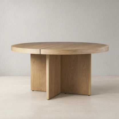 Mihaela Wood Oak Round Dining Table Wine Barrel Inspired Finish