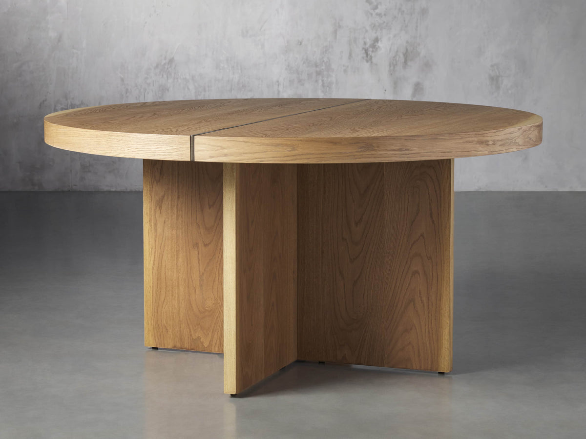 Mihaela Wood Oak Round Dining Table Wine Barrel Inspired Finish