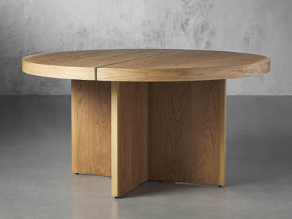 Mihaela Wood Oak Round Dining Table Wine Barrel Inspired Finish