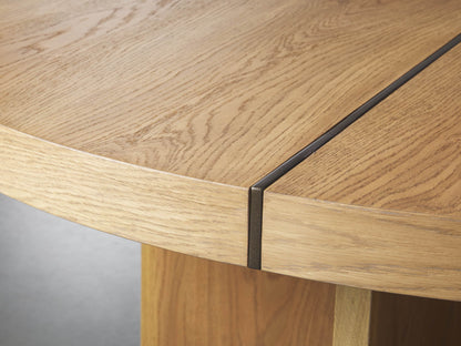 Mihaela Wood Oak Round Dining Table Wine Barrel Inspired Finish