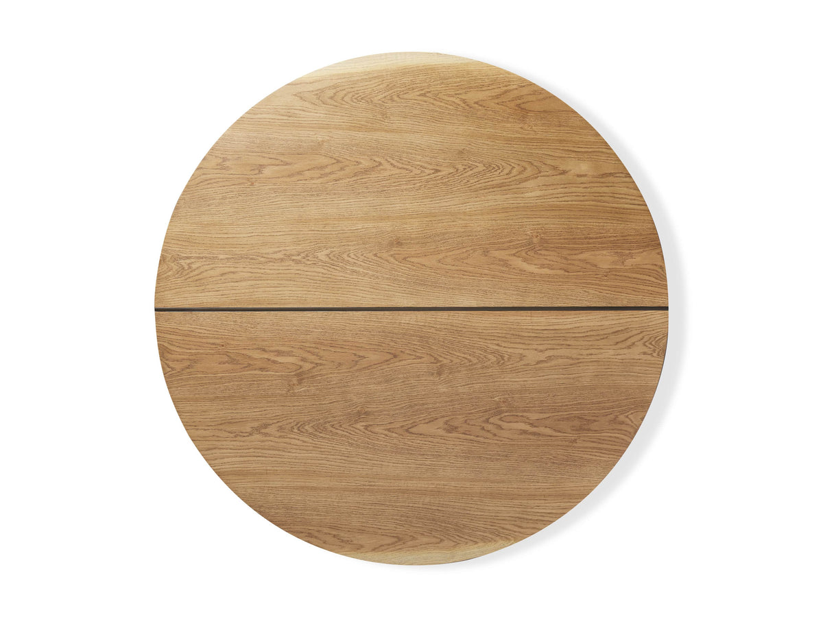 Mihaela Wood Oak Round Dining Table Wine Barrel Inspired Finish