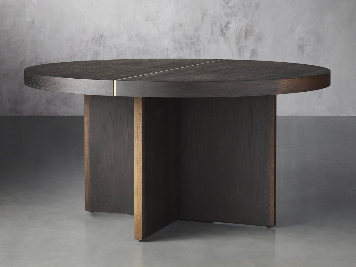 Mihaela Wood Oak Round Dining Table Wine Barrel Inspired Finish