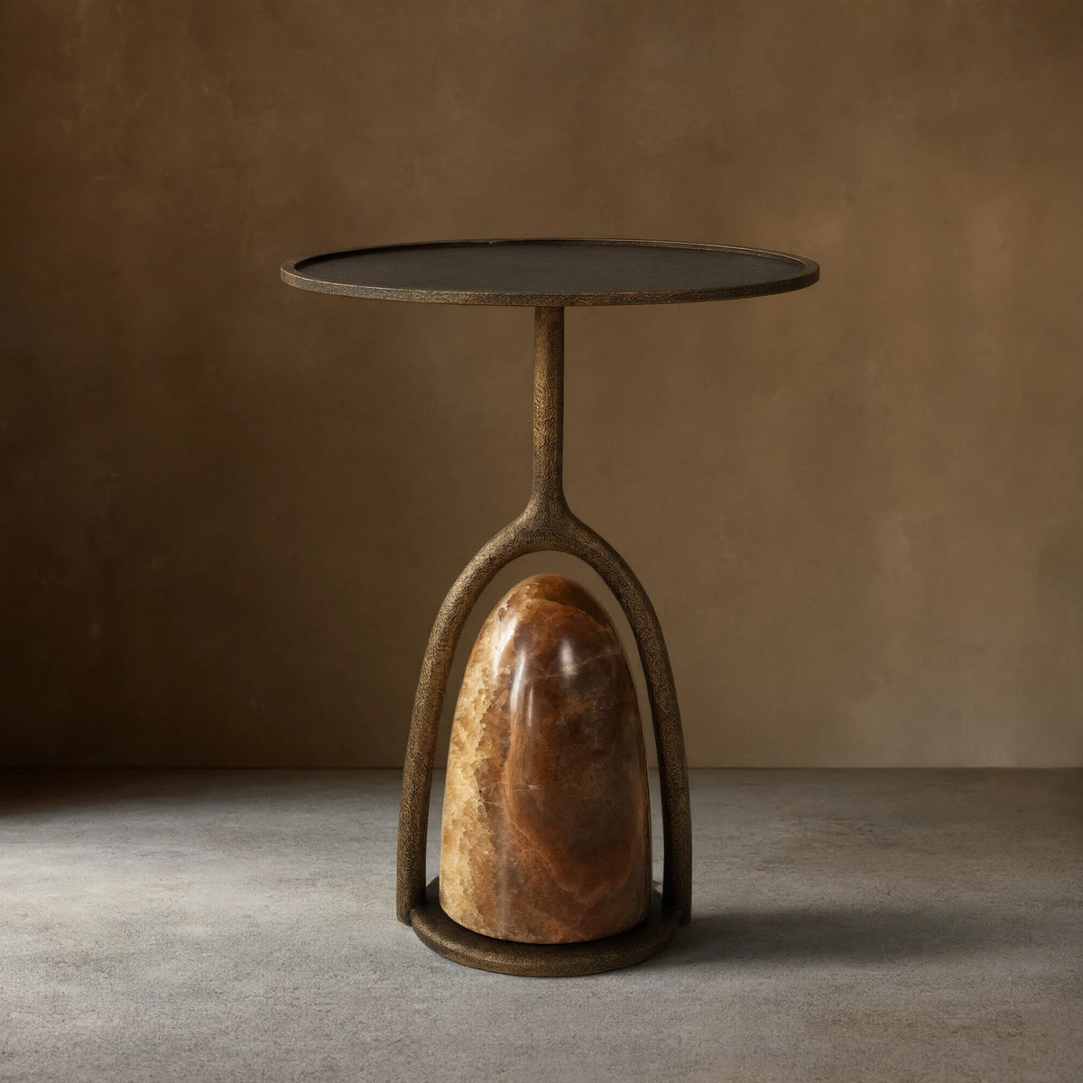 Sculptural Brass & Stone Accent Table