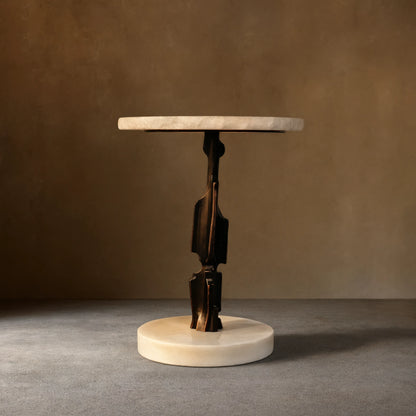 Sculptural Brass & Marble Side Table