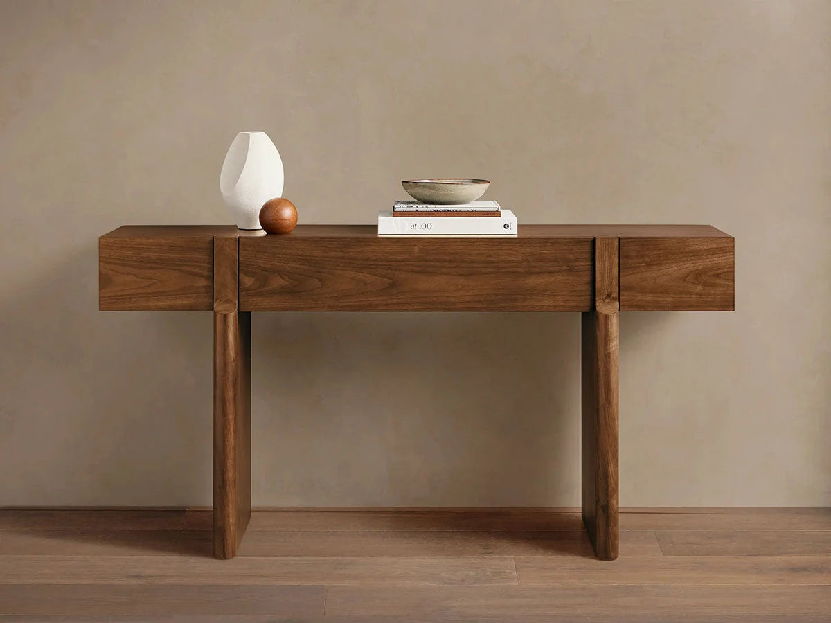 Callan Solid Walnut Entrance Console Table Wood Rustic Entryway Hallway table