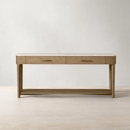 Danny Marble Top Entryway Console Table Wtih Storage Drawers Oak Wood Hallway Entrance Table