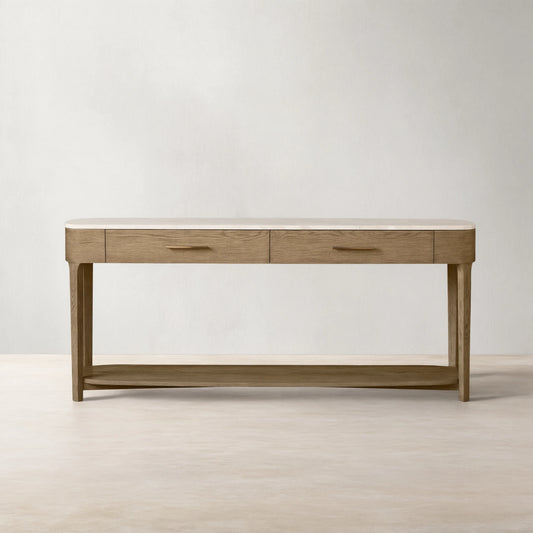 Danny Marble Top Entryway Console Table Wtih Storage Drawers Oak Wood Hallway Entrance Table