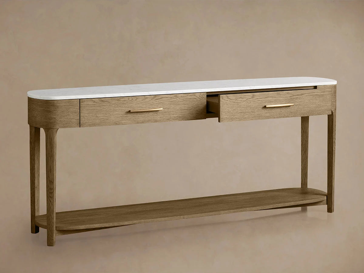 Danny Marble Top Entryway Console Table Wtih Storage Drawers Oak Wood Hallway Entrance Table
