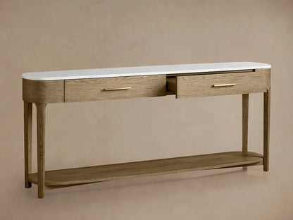 Danny Marble Top Entryway Console Table Wtih Storage Drawers Oak Wood Hallway Entrance Table
