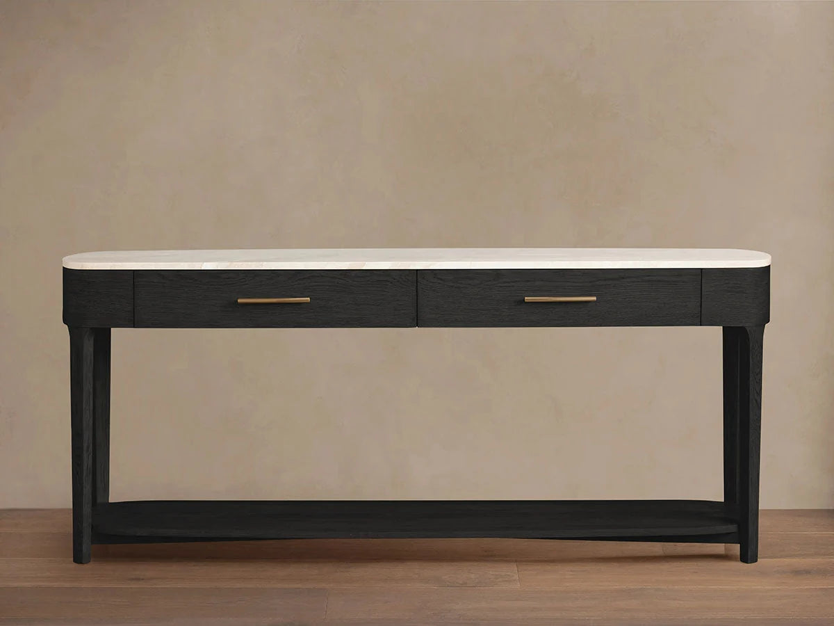 Danny Marble Top Entryway Console Table Wtih Storage Drawers Oak Wood Hallway Entrance Table