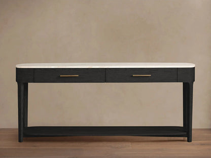 Danny Marble Top Entryway Console Table Wtih Storage Drawers Oak Wood Hallway Entrance Table