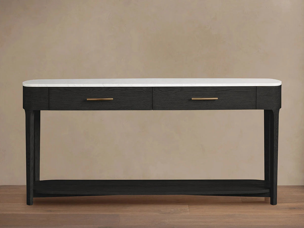 Danny Marble Top Entryway Console Table Wtih Storage Drawers Oak Wood Hallway Entrance Table