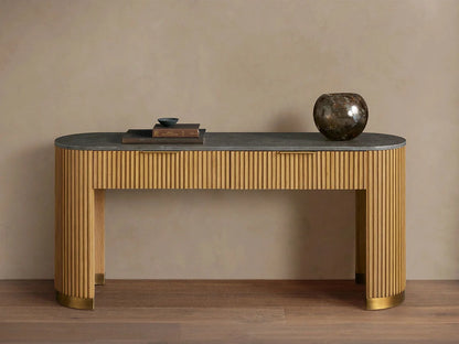 Finnley Stone Top Storage Console Solid Wood Hallway Entryway Table Entrance Cabinet With Drawers
