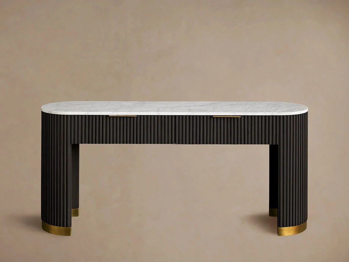 Finnley Stone Top Storage Console Solid Wood Hallway Entryway Table Entrance Cabinet With Drawers
