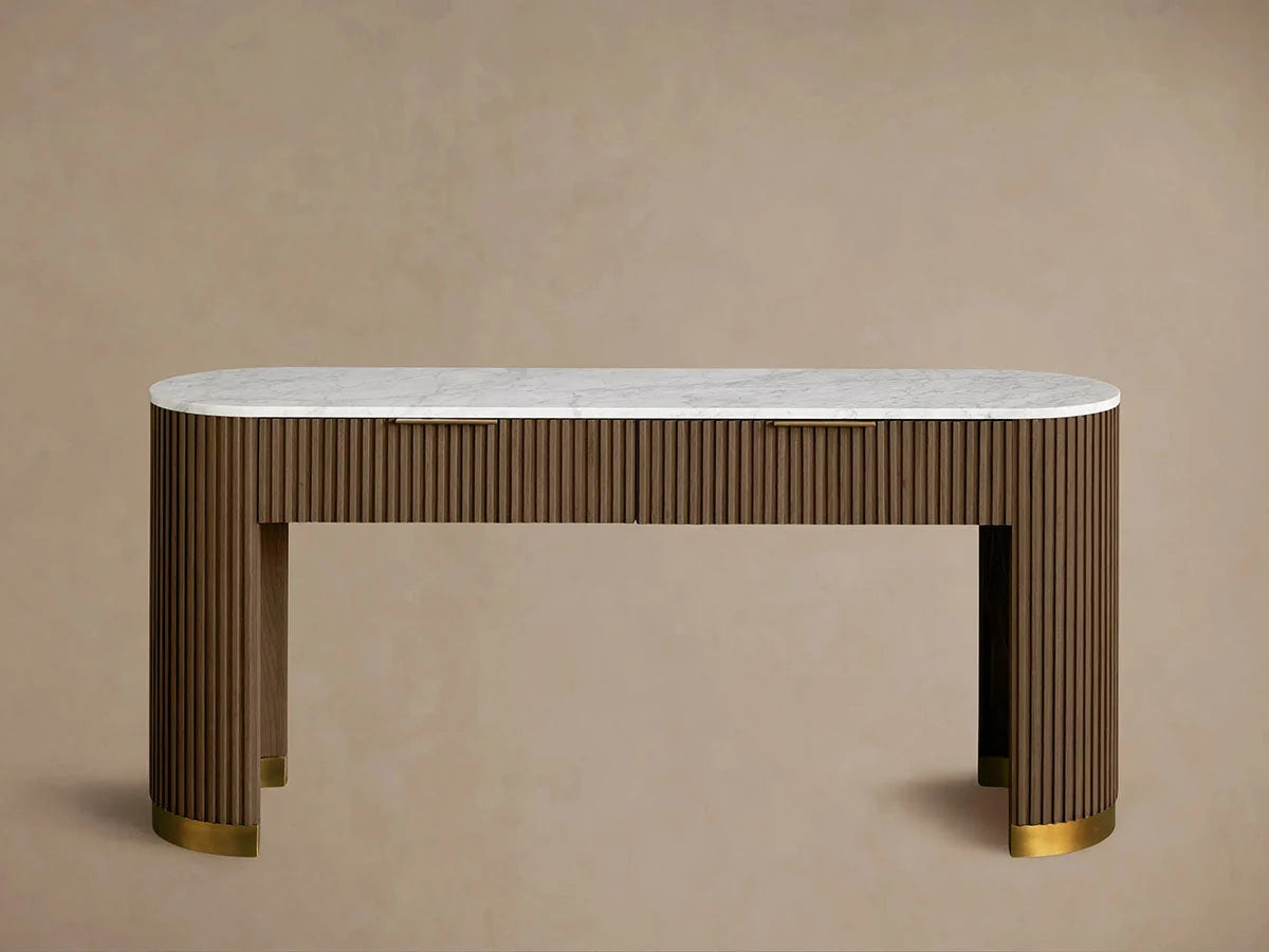 Finnley Stone Top Storage Console Solid Wood Hallway Entryway Table Entrance Cabinet With Drawers