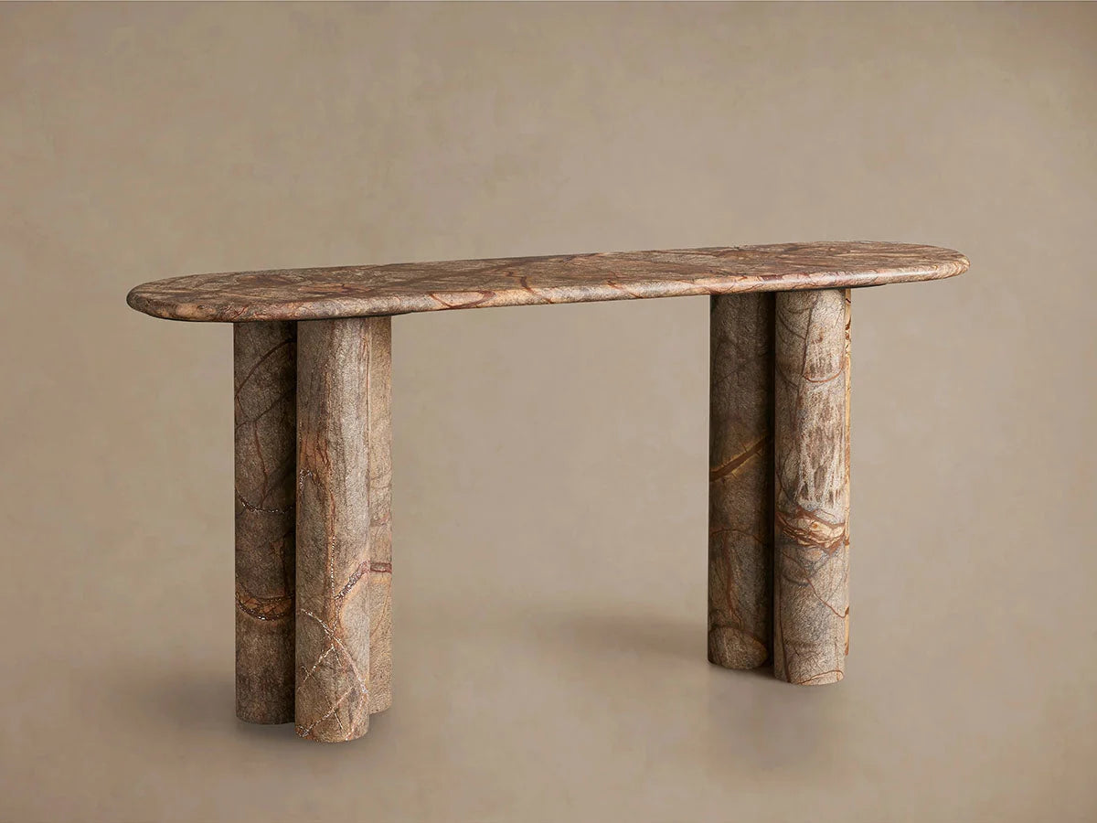 Serafin Natural Stone Entryway Console Table Vintage Hallway Entrance Table With column legs