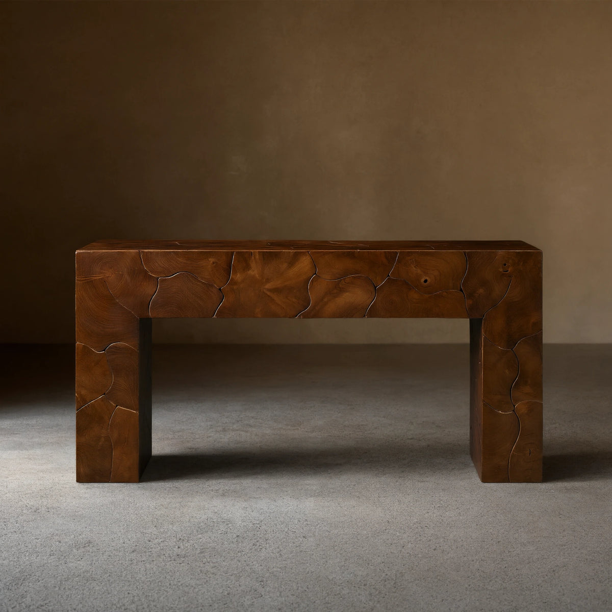 Kalmar Teak Entrance Console Table Hand-pieced Wood Hallway Entryway Table