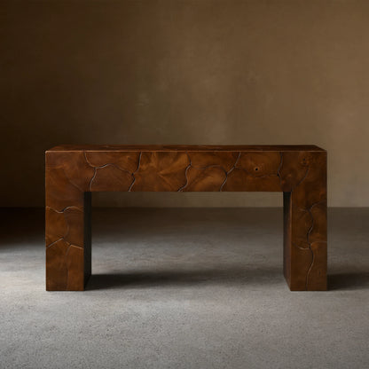 Kalmar Teak Entrance Console Table Hand-pieced Wood Hallway Entryway Table
