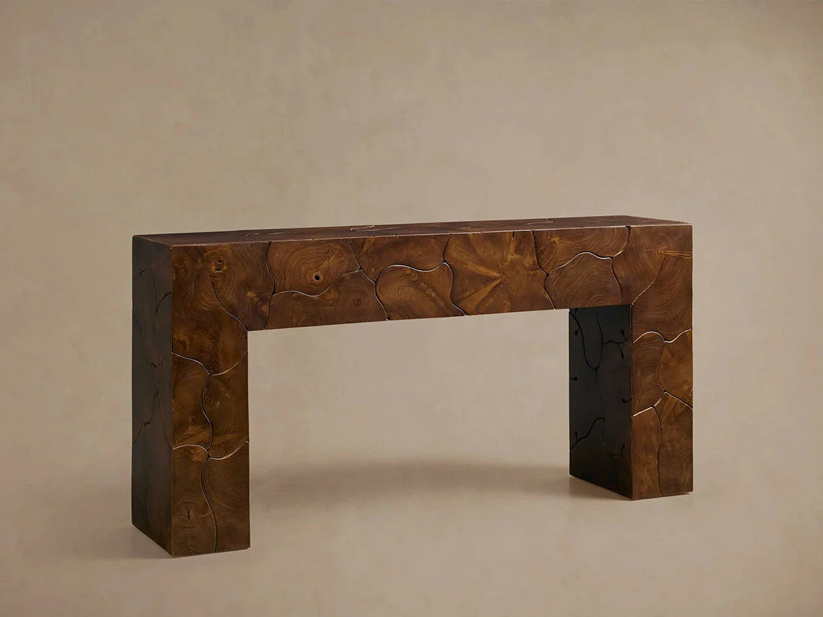 Kalmar Teak Entrance Console Table Hand-pieced Wood Hallway Entryway Table