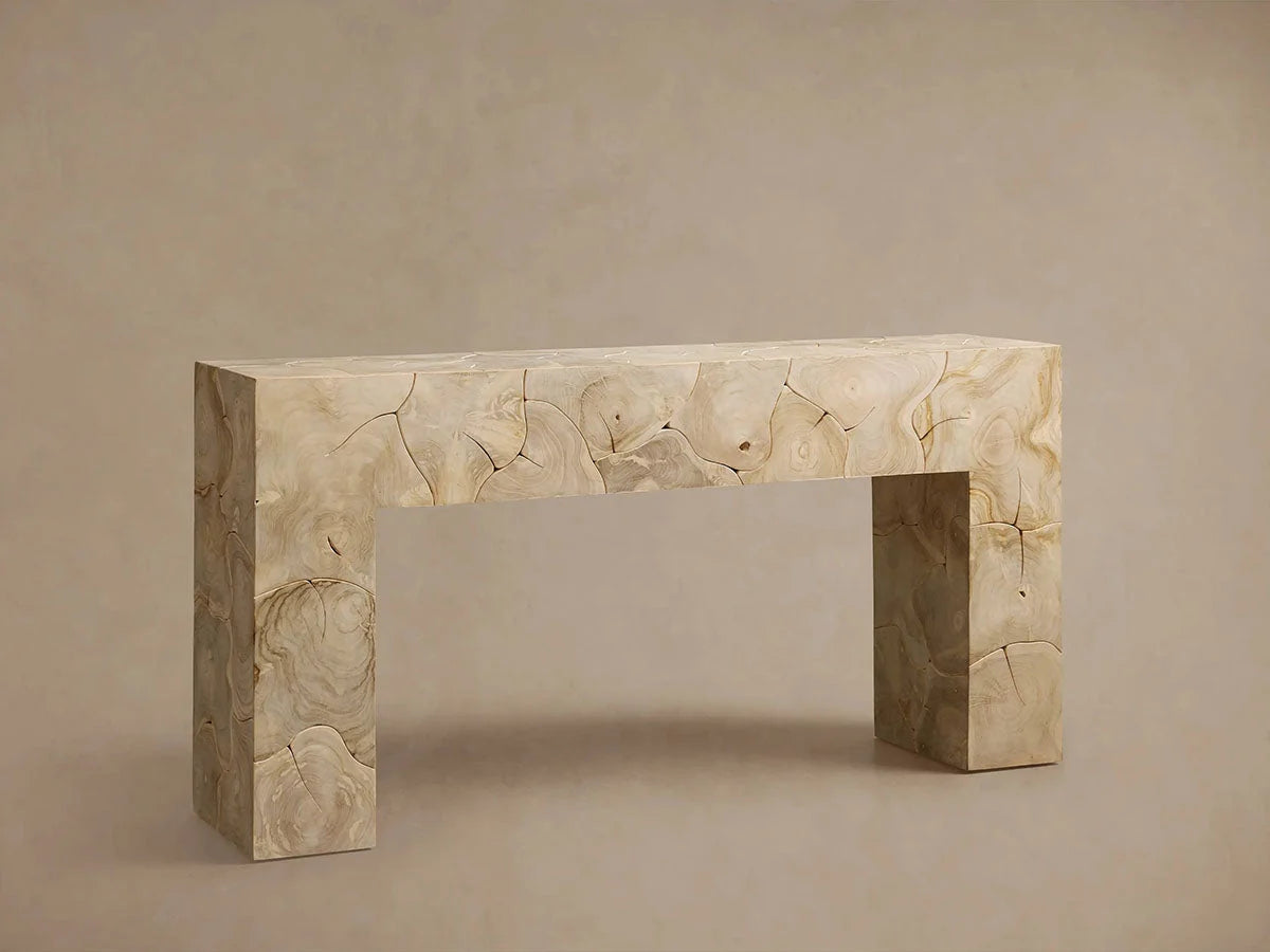 Kalmar Teak Entrance Console Table Hand-pieced Wood Hallway Entryway Table