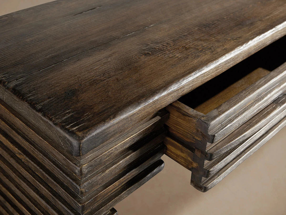 Kai Reclaimed Pine Entryway Console Storage Table Slatted Hallway Entrance Table With Drawer