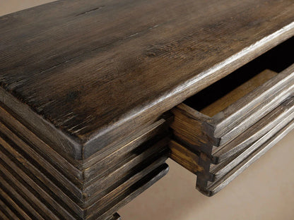 Kai Reclaimed Pine Entryway Console Storage Table Slatted Hallway Entrance Table With Drawer