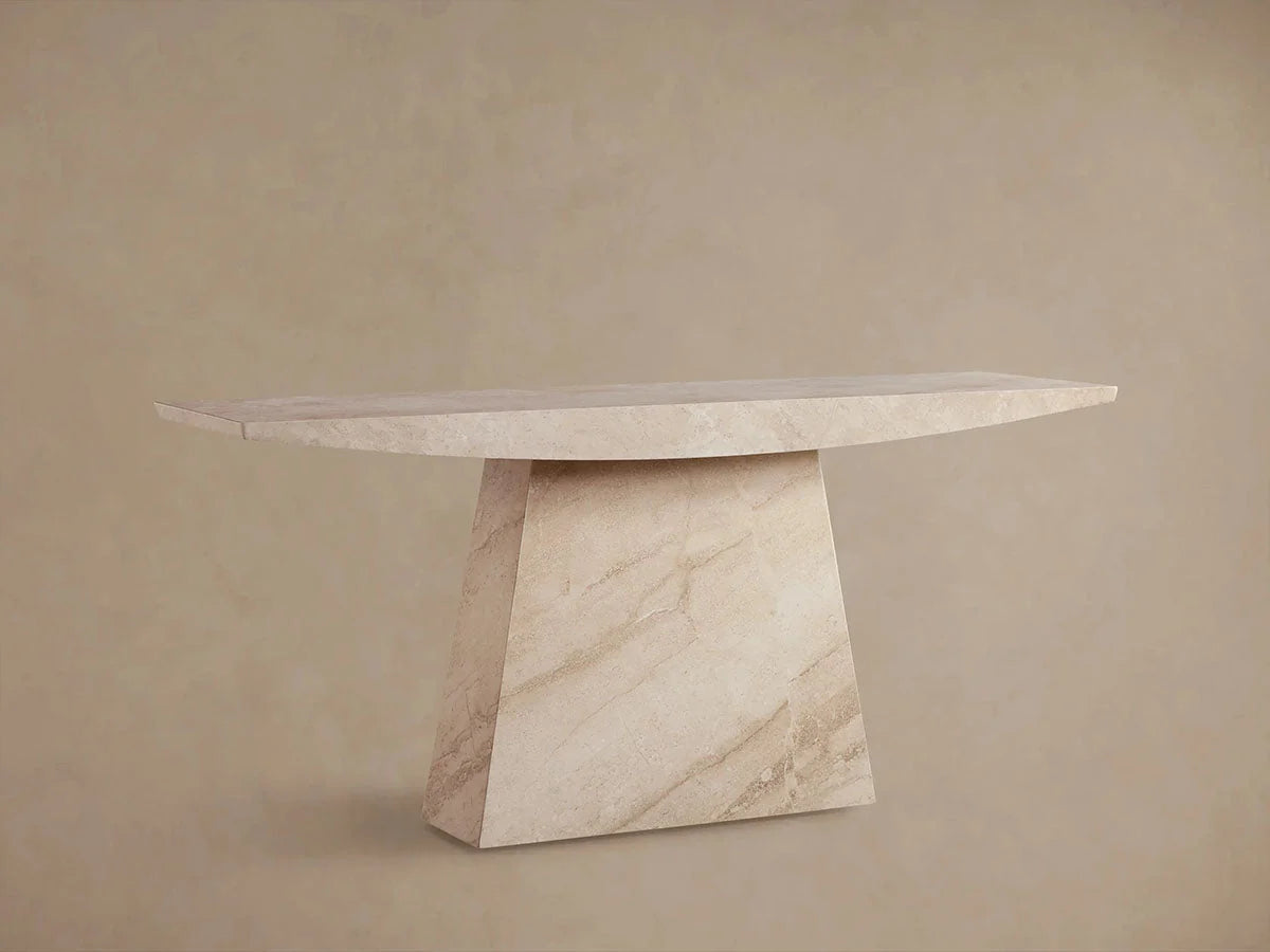 Ilaria Coralle Marble Entryway Console Table in Beige Stone Hallway Entrance Table