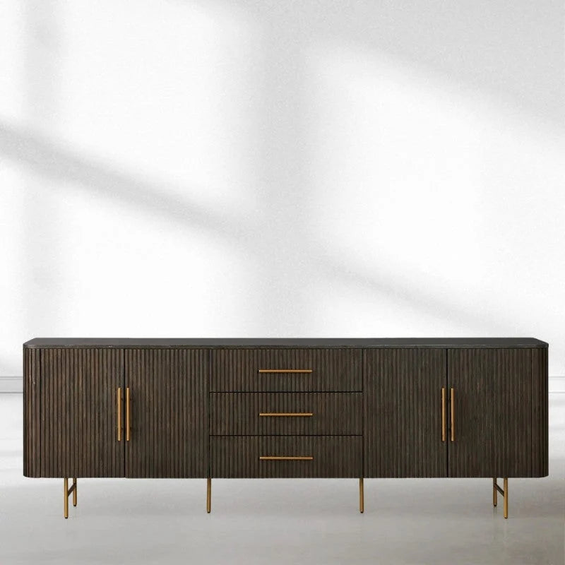 Finnley Marble Top Sideboard Wood Bluestone Top Buffet Cabinet with Drawers