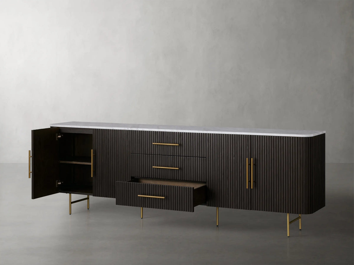 Finnley Marble Top Sideboard Wood Bluestone Top Buffet Cabinet with Drawers