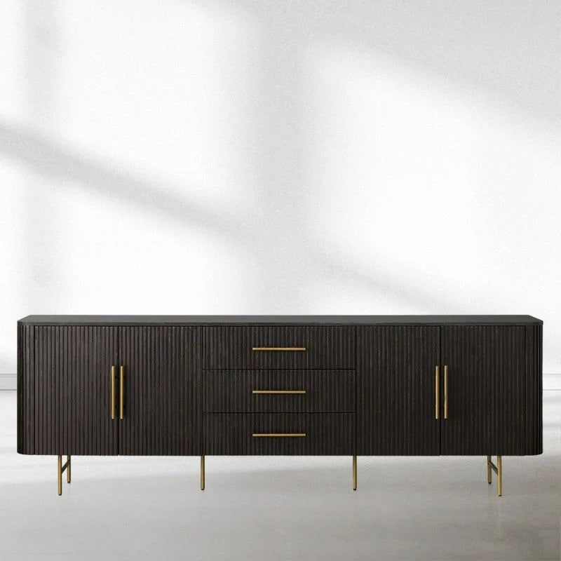 Finnley Marble Top Sideboard Wood Bluestone Top Buffet Cabinet with Drawers