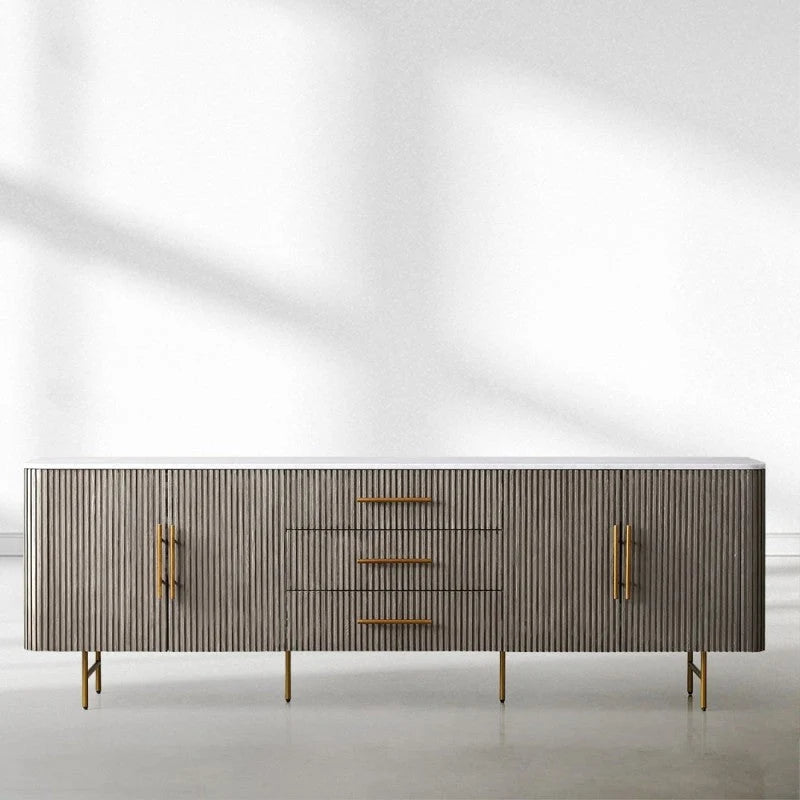 Finnley Marble Top Sideboard Wood Bluestone Top Buffet Cabinet with Drawers
