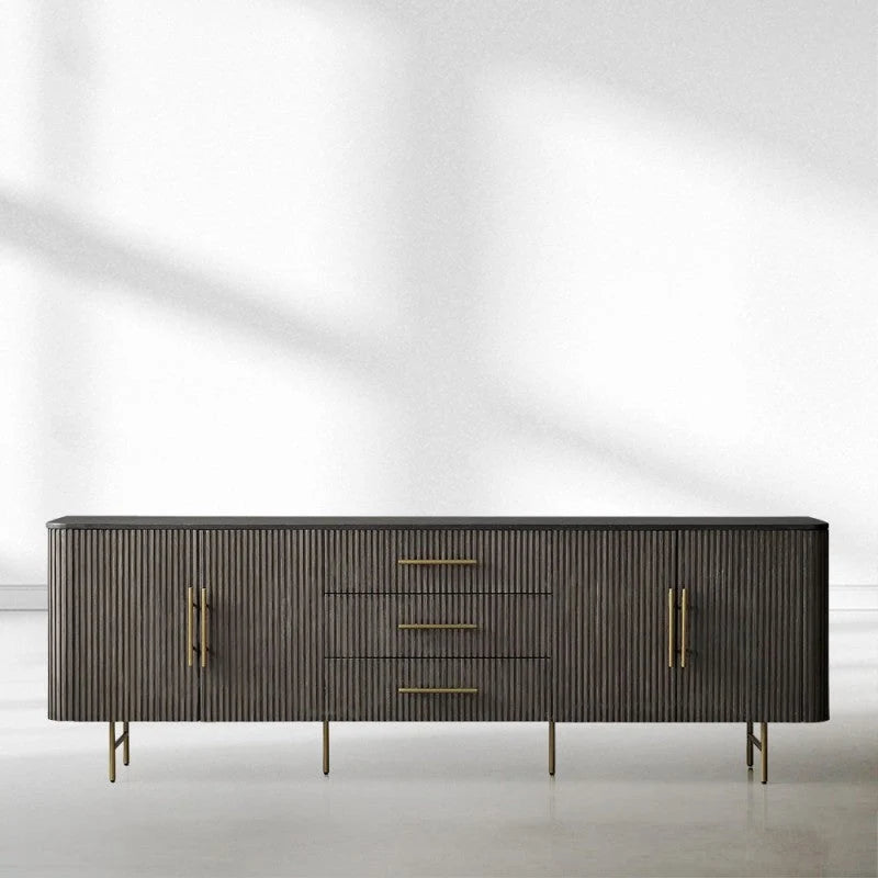 Finnley Marble Top Sideboard Wood Bluestone Top Buffet Cabinet with Drawers