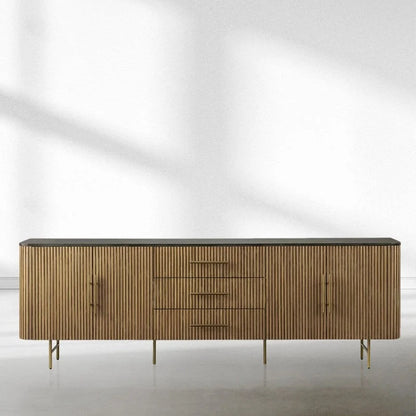 Finnley Marble Top Sideboard Wood Bluestone Top Buffet Cabinet with Drawers