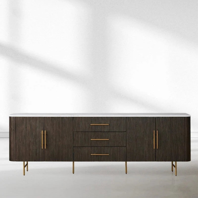Finnley Marble Top Sideboard Wood Bluestone Top Buffet Cabinet with Drawers