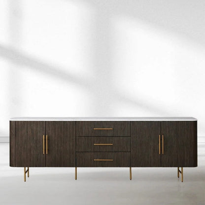 Finnley Marble Top Sideboard Wood Bluestone Top Buffet Cabinet with Drawers