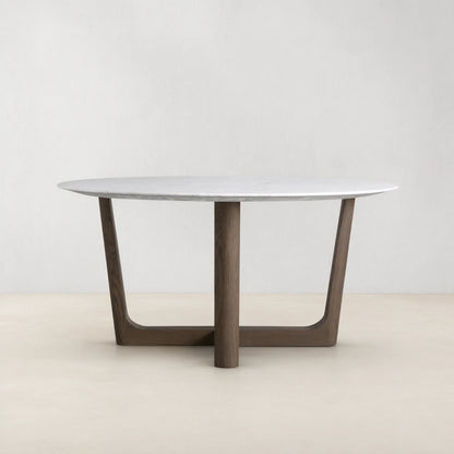 Saint Germain Carrara Marble Top Round Dining Table With Wood Rennes Base