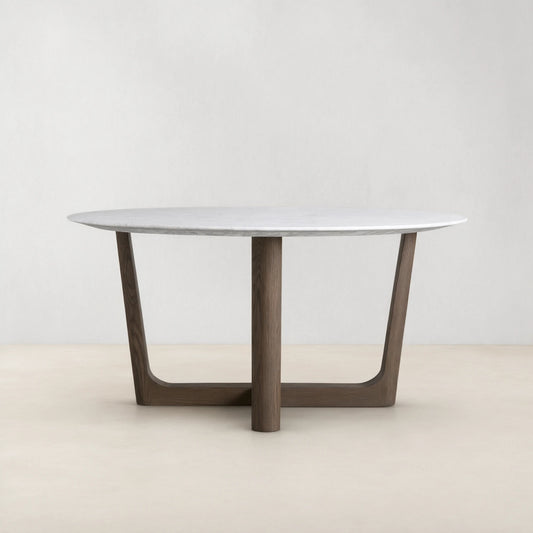 Saint Germain Carrara Marble Top Round Dining Table With Wood Rennes Base