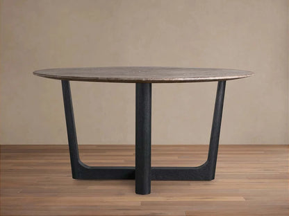 Saint Germain Carrara Marble Top Round Dining Table With Wood Rennes Base