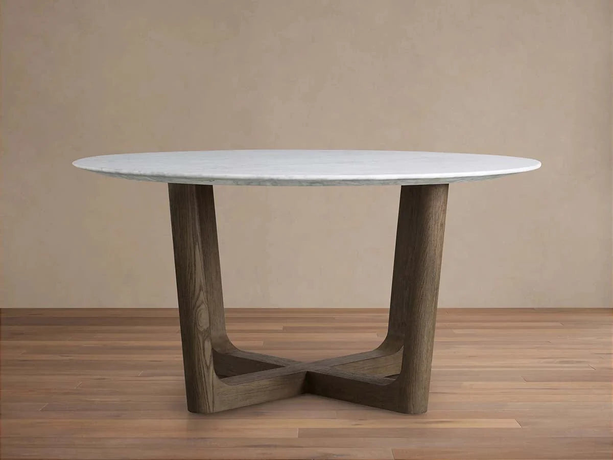 Saint Germain Carrara Marble Top Round Dining Table With Wood Rennes Base