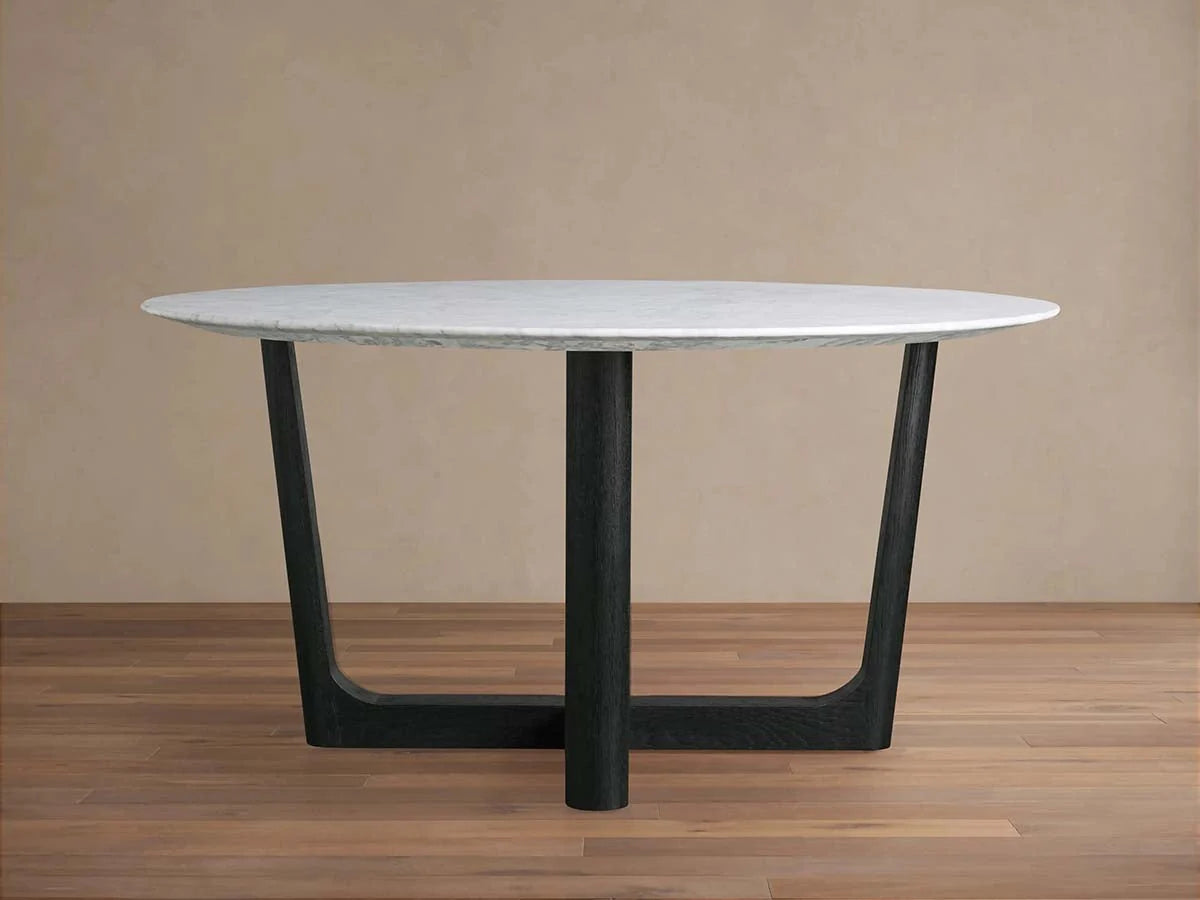 Saint Germain Carrara Marble Top Round Dining Table With Wood Rennes Base