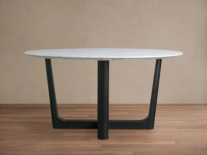 Saint Germain Carrara Marble Top Round Dining Table With Wood Rennes Base