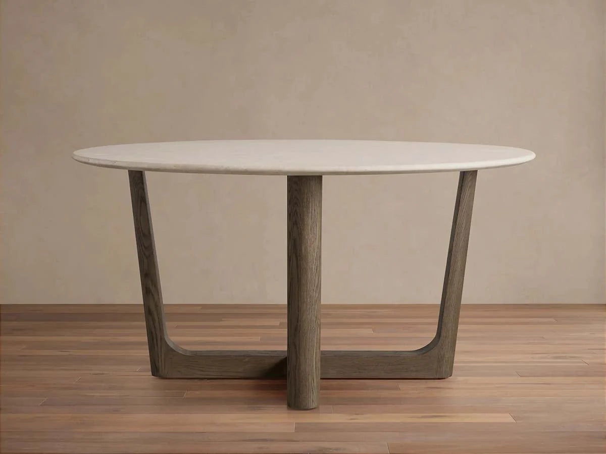 Saint Germain Carrara Marble Top Round Dining Table With Wood Rennes Base