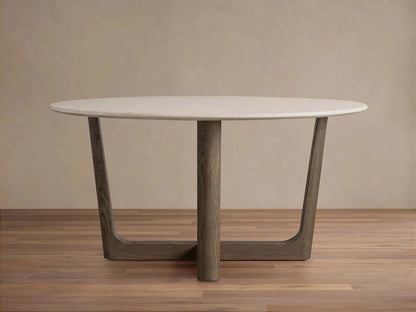 Saint Germain Carrara Marble Top Round Dining Table With Wood Rennes Base