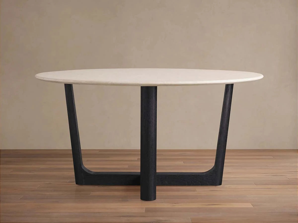 Saint Germain Carrara Marble Top Round Dining Table With Wood Rennes Base