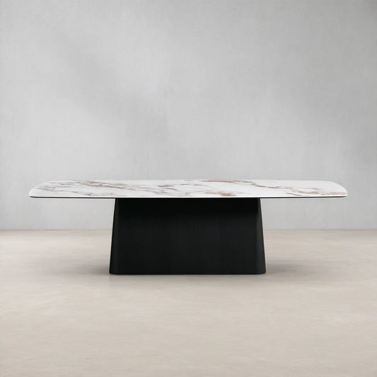Vincenza Marble Top Dining Table with Wood Toulouse Base